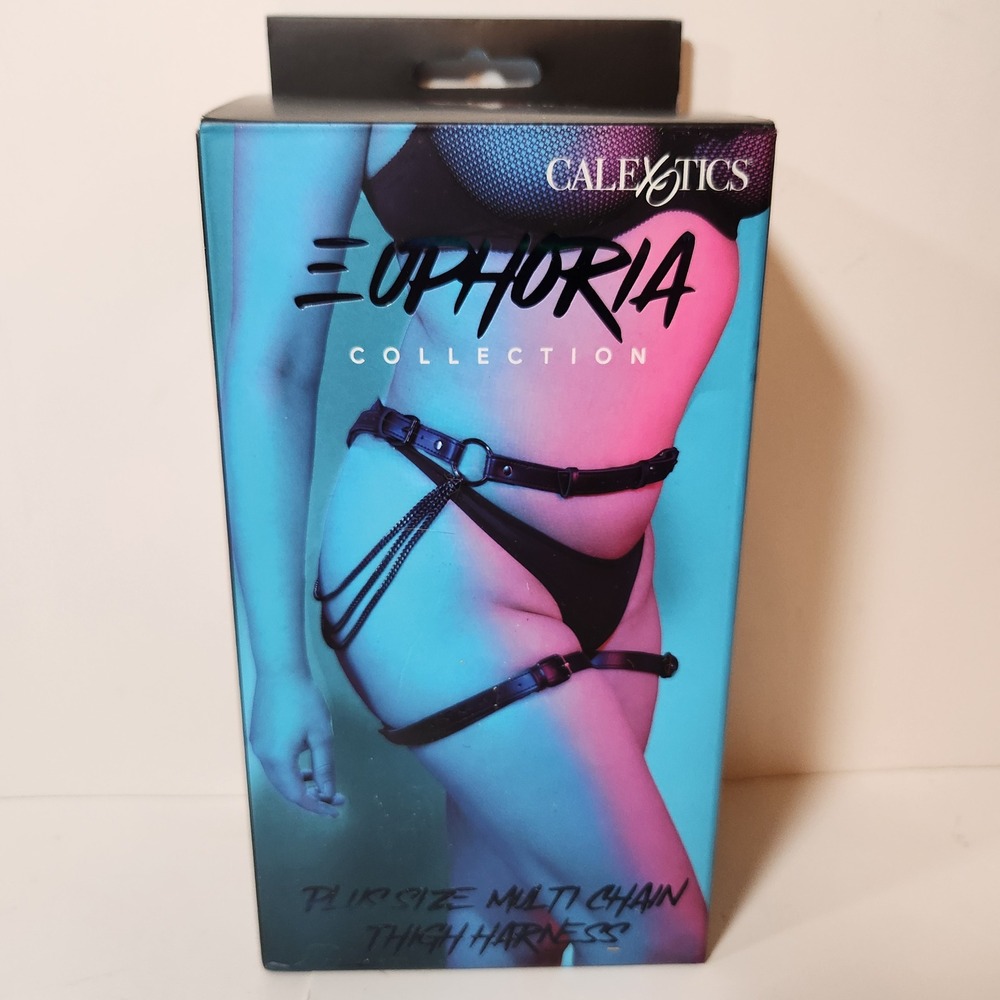 CalExotics Euphoria Plus Size Multi Chain Thigh Harness Black Vegan Leather NEW